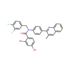 Cc1cc2ccccc2nc1-c1ccc(N(Cc2ccc(F)c(F)c2)C(=O)c2ccc(O)cc2O)cc1 ZINC000653672848