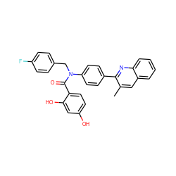 Cc1cc2ccccc2nc1-c1ccc(N(Cc2ccc(F)cc2)C(=O)c2ccc(O)cc2O)cc1 ZINC000653668930