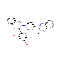 Cc1cc2ccccc2nc1-c1ccc(N(Cc2ccccc2)C(=O)c2cc(Cl)c(O)cc2O)cc1 ZINC000653778390