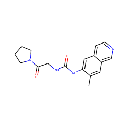 Cc1cc2cnccc2cc1NC(=O)NCC(=O)N1CCCC1 ZINC001772625150