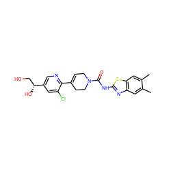 Cc1cc2nc(NC(=O)N3CC=C(c4ncc([C@H](O)CO)cc4Cl)CC3)sc2cc1C ZINC000141070844