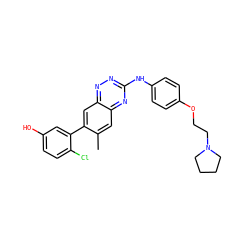 Cc1cc2nc(Nc3ccc(OCCN4CCCC4)cc3)nnc2cc1-c1cc(O)ccc1Cl ZINC000013985125