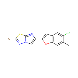 Cc1cc2oc(-c3cn4nc(Br)sc4n3)cc2cc1Cl ZINC000653763893