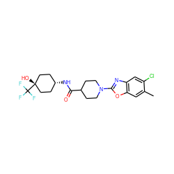 Cc1cc2oc(N3CCC(C(=O)N[C@H]4CC[C@@](O)(C(F)(F)F)CC4)CC3)nc2cc1Cl ZINC000101660401