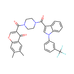 Cc1cc2occ(C(=O)N3CCN(C(=O)c4cn(-c5cccc(C(F)(F)F)c5)c5ccccc45)CC3)c(=O)c2cc1C ZINC000653787751