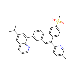 Cc1ccc(/C(=C/c2cccc(-c3cc(C(C)C)cc4cccnc34)c2)c2ccc(S(C)(=O)=O)cc2)nc1 ZINC000028529186