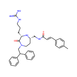 Cc1ccc(/C=C/C(=O)NC[C@@H]2CCN(CC(c3ccccc3)c3ccccc3)C(=O)[C@H](CCCNC(=N)N)N2)cc1 ZINC000118688023