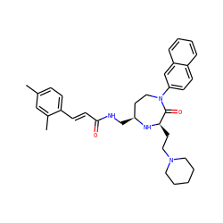 Cc1ccc(/C=C/C(=O)NC[C@H]2CCN(c3ccc4ccccc4c3)C(=O)[C@@H](CCN3CCCCC3)N2)c(C)c1 ZINC001772598151