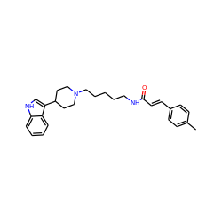 Cc1ccc(/C=C/C(=O)NCCCCCN2CCC(c3c[nH]c4ccccc34)CC2)cc1 ZINC000029477232