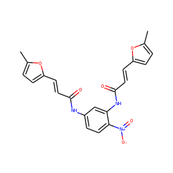 Cc1ccc(/C=C/C(=O)Nc2ccc([N+](=O)[O-])c(NC(=O)/C=C/c3ccc(C)o3)c2)o1 ZINC000008682339