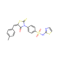 Cc1ccc(/C=C2/SC(=S)N(c3ccc(S(=O)(=O)Nc4nccs4)cc3)C2=O)cc1 ZINC000008648180