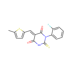 Cc1ccc(/C=C2\C(=O)NC(=S)N(c3ccccc3F)C2=O)s1 ZINC000000459320