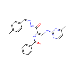 Cc1ccc(/C=N\NC(=O)/C(=C\Nc2nccc(C)n2)NC(=O)c2ccccc2)cc1 ZINC000100141246