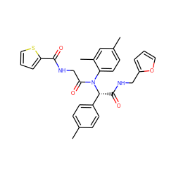 Cc1ccc([C@@H](C(=O)NCc2ccco2)N(C(=O)CNC(=O)c2cccs2)c2ccc(C)cc2C)cc1 ZINC000008667035