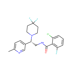 Cc1ccc([C@@H](CNC(=O)c2c(F)cccc2Cl)N2CCC(F)(F)CC2)cn1 ZINC000207640635