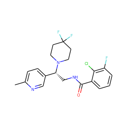 Cc1ccc([C@@H](CNC(=O)c2cccc(F)c2Cl)N2CCC(F)(F)CC2)cn1 ZINC000207640532