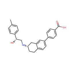 Cc1ccc([C@@H](O)CN[C@H]2CCc3ccc(-c4ccc(C(=O)O)cc4)cc3C2)cc1 ZINC000040847108