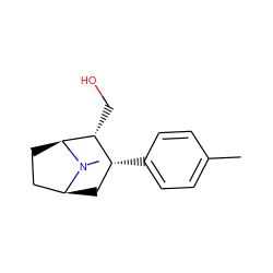 Cc1ccc([C@@H]2C[C@H]3CC[C@@H]([C@@H]2CO)N3C)cc1 ZINC000036176985