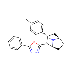 Cc1ccc([C@@H]2C[C@H]3CC[C@@H]([C@@H]2c2nnc(-c4ccccc4)o2)N3C)cc1 ZINC000026663283