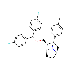 Cc1ccc([C@@H]2C[C@H]3CC[C@@H]([C@H]2COC(c2ccc(F)cc2)c2ccc(F)cc2)N3C)cc1 ZINC000036270779