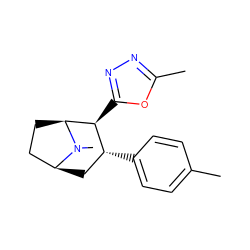 Cc1ccc([C@@H]2C[C@H]3CC[C@@H]([C@H]2c2nnc(C)o2)N3C)cc1 ZINC000026659296