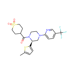 Cc1ccc([C@@H]2CN(c3ccc(C(F)(F)F)cn3)CCN2C(=O)C2CCS(=O)(=O)CC2)s1 ZINC001772608179