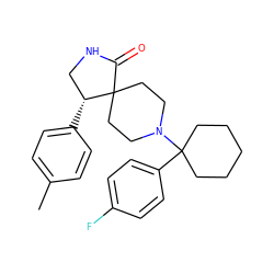 Cc1ccc([C@@H]2CNC(=O)C23CCN(C2(c4ccc(F)cc4)CCCCC2)CC3)cc1 ZINC000013982672