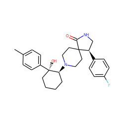 Cc1ccc([C@]2(O)CCCC[C@@H]2N2CCC3(CC2)C(=O)NC[C@H]3c2ccc(F)cc2)cc1 ZINC000038147525