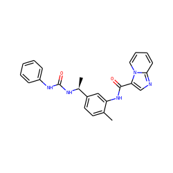 Cc1ccc([C@H](C)NC(=O)Nc2ccccc2)cc1NC(=O)c1cnc2ccccn12 ZINC000220958414