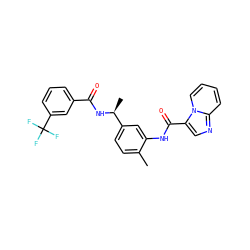 Cc1ccc([C@H](C)NC(=O)c2cccc(C(F)(F)F)c2)cc1NC(=O)c1cnc2ccccn12 ZINC000220980961