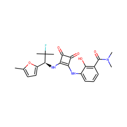 Cc1ccc([C@H](Nc2c(Nc3cccc(C(=O)N(C)C)c3O)c(=O)c2=O)C(C)(C)F)o1 ZINC000101176816