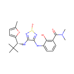 Cc1ccc([C@H](Nc2n[s+]([O-])nc2Nc2cccc(C(=O)N(C)C)c2O)C(C)(C)C)o1 ZINC000253869752
