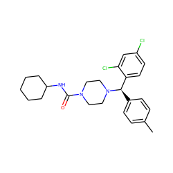 Cc1ccc([C@H](c2ccc(Cl)cc2Cl)N2CCN(C(=O)NC3CCCCC3)CC2)cc1 ZINC000049070478