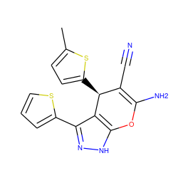 Cc1ccc([C@H]2C(C#N)=C(N)Oc3[nH]nc(-c4cccs4)c32)s1 ZINC000005075301