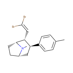 Cc1ccc([C@H]2C[C@@H]3CC[C@H]([C@@H]2C=C(Br)Br)N3C)cc1 ZINC000040952602