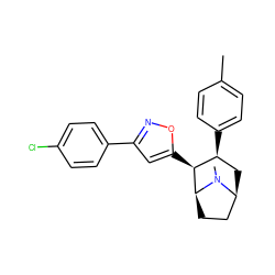 Cc1ccc([C@H]2C[C@H]3CC[C@@H]([C@H]2c2cc(-c4ccc(Cl)cc4)no2)N3C)cc1 ZINC000040394856