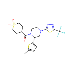 Cc1ccc([C@H]2CN(c3nnc(C(F)(F)F)s3)CCN2C(=O)C2CCS(=O)(=O)CC2)s1 ZINC001772612575