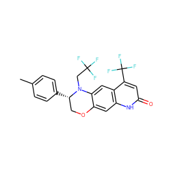 Cc1ccc([C@H]2COc3cc4[nH]c(=O)cc(C(F)(F)F)c4cc3N2CC(F)(F)F)cc1 ZINC000029045788