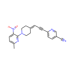 Cc1ccc([N+](=O)[O-])c(N2CCC(=CC#Cc3ccc(C#N)cn3)CC2)n1 ZINC000473249659