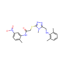 Cc1ccc([N+](=O)[O-])cc1NC(=O)CSc1nnc(CNc2c(C)cccc2C)n1C ZINC000000888388