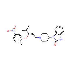 Cc1ccc([N+](=O)[O-])cc1O[C@H](CCN1CCC(n2c(=O)[nH]c3ccccc32)CC1)C(C)C ZINC000028340722