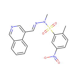 Cc1ccc([N+](=O)[O-])cc1S(=O)(=O)N(C)/N=C/c1cncc2ccccc12 ZINC000028871288