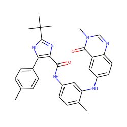 Cc1ccc(-c2[nH]c(C(C)(C)C)nc2C(=O)Nc2ccc(C)c(Nc3ccc4ncn(C)c(=O)c4c3)c2)cc1 ZINC000045337222