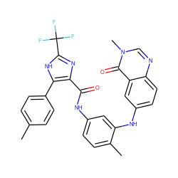 Cc1ccc(-c2[nH]c(C(F)(F)F)nc2C(=O)Nc2ccc(C)c(Nc3ccc4ncn(C)c(=O)c4c3)c2)cc1 ZINC000049767118