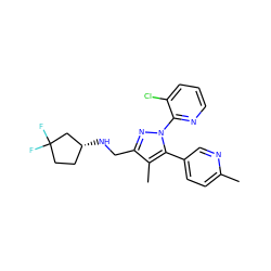 Cc1ccc(-c2c(C)c(CN[C@@H]3CCC(F)(F)C3)nn2-c2ncccc2Cl)cn1 ZINC000040881126