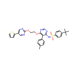 Cc1ccc(-c2c(NS(=O)(=O)c3ccc(C(C)(C)C)cc3)ncnc2OCCOc2ncc(-c3cccs3)cn2)cc1 ZINC000003936233