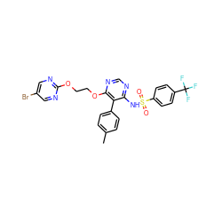 Cc1ccc(-c2c(NS(=O)(=O)c3ccc(C(F)(F)F)cc3)ncnc2OCCOc2ncc(Br)cn2)cc1 ZINC000027078819