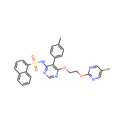 Cc1ccc(-c2c(NS(=O)(=O)c3cccc4ccccc34)ncnc2OCCOc2ncc(Br)cn2)cc1 ZINC000002002088