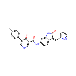 Cc1ccc(-c2c[nH]cc(C(=O)Nc3ccc4c(c3)NC(=O)/C4=C\c3ccc[nH]3)c2=O)cc1 ZINC000221482393