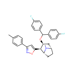 Cc1ccc(-c2cc([C@H]3[C@@H](OC(c4ccc(F)cc4)c4ccc(F)cc4)C[C@@H]4CC[C@H]3N4C)on2)cc1 ZINC001772611956